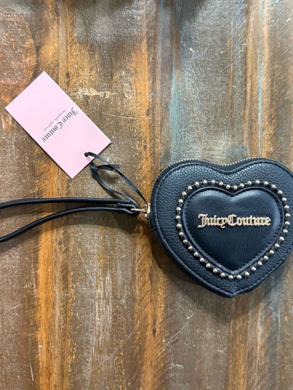 Juicy Couture Black Heart Studded Wristlet Coin Purse